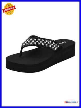 Rhinestone Embellished Wedge Flip Flop Sandals
